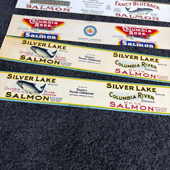 Vintage Tin Can Labels - Set of 5 Salmon Labels - Pacific Northwest - 1940-1960s - Picture 4 of 5